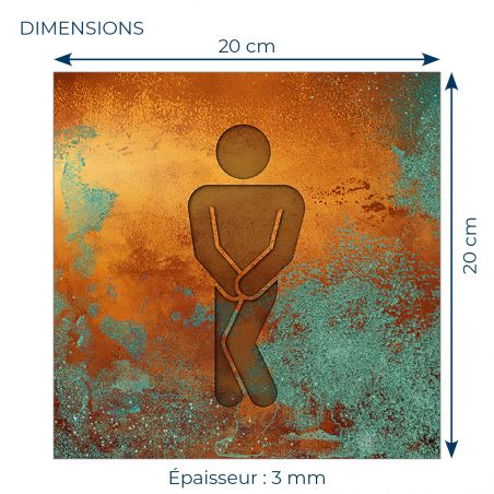 Panneau pictogramme de signalisation · Toilettes Hommes Humoristique | Texture Cuivre