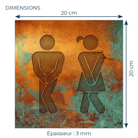 Panneau pictogramme de signalisation · Toilettes Mixtes Humoristique| Texture Cuivre