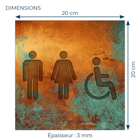 Panneau pictogramme de signalisation · Toilettes Trio H/F PMR | Texture Cuivre