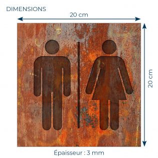 Panneau pictogramme de signalisation · Toilettes Mixtes | Texture Rouille