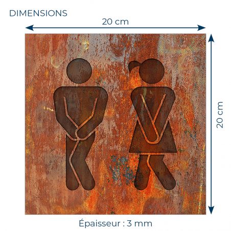 Panneau pictogramme de signalisation · Toilettes Mixtes Humoristique | Texture Rouille