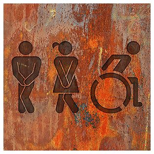 Panneau pictogramme de signalisation fun · Toilettes Trio H/F PMR | Texture Rouille