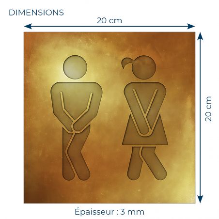 Panneau pictogramme de signalisation · Toilettes Mixtes Humoristique| Texture Gold