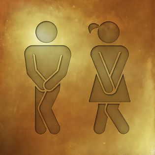 Panneau pictogramme de signalisation · Toilettes Mixtes Humoristique| Texture Gold