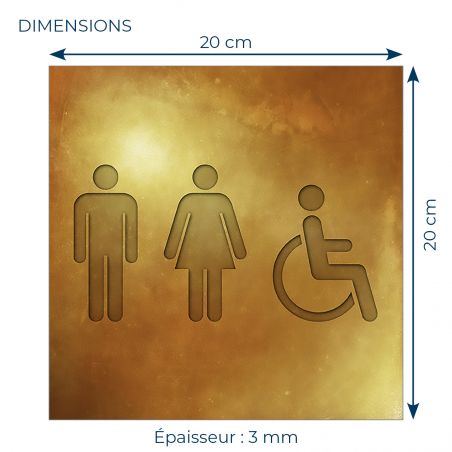 Panneau pictogramme de signalisation · Toilettes Trio H/F PMR | Texture Gold