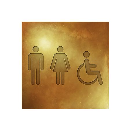 Panneau pictogramme de signalisation · Toilettes Trio H/F PMR | Texture Gold