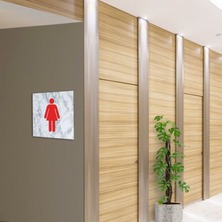 Panneau pictogramme de signalisation · Toilettes Femmes | Texture Marbre Rouge