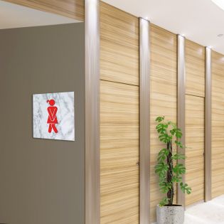 Panneau pictogramme de signalisation · Toilettes Femmes Humoristique | Texture Marbre Rouge