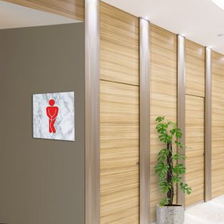 Panneau pictogramme de signalisation · Toilettes Hommes Humoristique | Texture Marbre Rouge