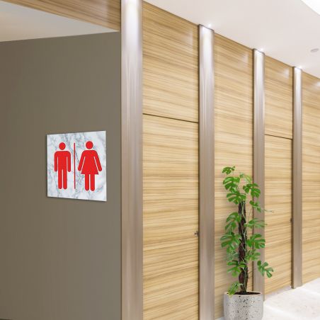 Panneau pictogramme de signalisation · Toilettes Mixtes | Texture Marbre Rouge