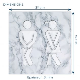 Panneau pictogramme de signalisation · Toilettes Mixtes Humoristique| Texture Marbre Blanc