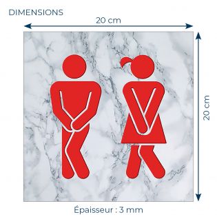 Panneau pictogramme de signalisation · Toilettes Mixtes Humoristique | Texture Marbre Rouge