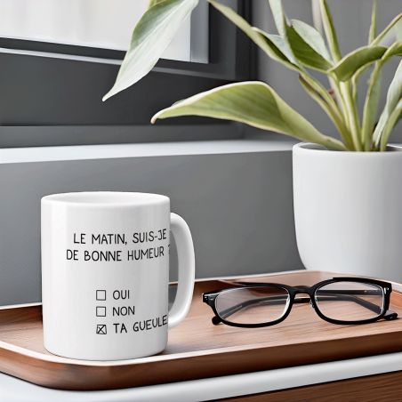 Mug humour Bonne humeur du matin - Ta gueule - Idée cadeau rigolo pour anniversaire - Tasse couple originale Noël 