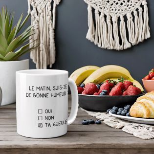 Mug humour Bonne humeur du matin - Ta gueule - Idée cadeau rigolo pour anniversaire - Tasse couple originale Noël 