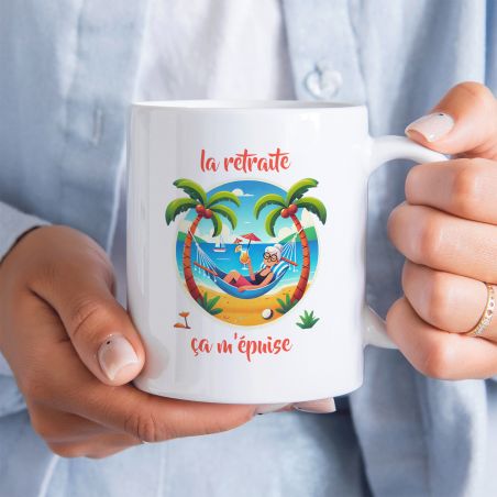 Mug La retraite ça m'épuise Femme - Retraite Homme - 33 cl, céramique - Imprimé en France