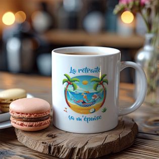 Mug La retraite ça m'épuise homme - Retraite homme - 33 cl, céramique - Imprimé en France