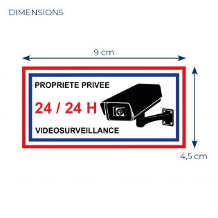 Lot de 4 stickers vidéosurveillance 24/24H - Format 4,5 x 9 cm - Vinyle haute résistance pour fenêtre et surface lisse