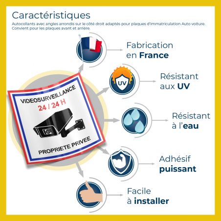 Lot de 2 stickers Vidéo Surveillance 24/24 H - 9 x 9 cm - Autocollant Alarme Maison, Panneau Vidéo Surveillance Extérieur, Systè