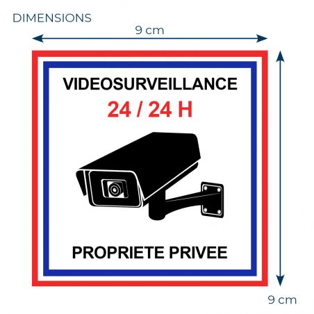 Lot de 2 stickers Vidéo Surveillance 24/24 H - 9 x 9 cm - Autocollant Alarme Maison, Panneau Vidéo Surveillance Extérieur, Systè