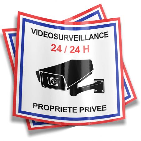 Lot de 2 stickers Vidéo Surveillance 24/24 H - 9 x 9 cm - Autocollant Alarme Maison, Panneau Vidéo Surveillance Extérieur, Systè