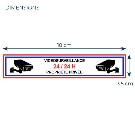 Lot de 2 Stickers Vidéo Surveillance 24/24 H – Format 18 x 4,5 cm – Panneau Maison Sous Surveillance – Autocollant Alarme Maison