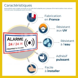 Lot de 4 Stickers Alarme 24/24 H – Format 4,5 x 9 cm – Autocollant Alarme Maison – Sécurité Fenêtre et Porte – Panneau Maison So