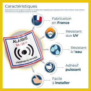 Lot de 2 Stickers Alarme 24/24 H – Format 9 x 9 cm – Sécurité Porte et Portail – Panneau Maison Sous Surveillance – Autocollant 