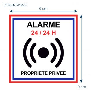 Lot de 2 Stickers Alarme 24/24 H – Format 9 x 9 cm – Sécurité Porte et Portail – Panneau Maison Sous Surveillance – Autocollant 