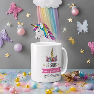 Tasse céramique rose Je suis une Licorne qui Déchire - Mug cadeau pour sa copine - Cadeau anniversaire - 33 cl, Céramique - Impr