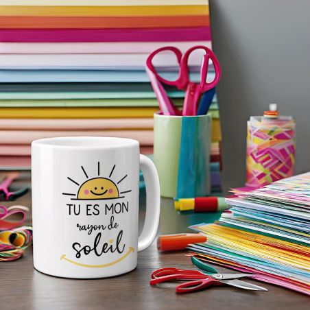 Mug en céramique Tu es mon rayon de Soleil - Cadeau pratique pour son / sa chéri(e) - 33 cl, Céramique - Imprimé en France