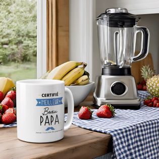 Mug Certifié Meilleur Beau Papa - Cadeau Anniversaire ou Noël pour super beau père - 33 cl, Céramique - Imprimé en France