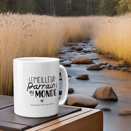 Mug Meilleur Parrain du Monde - Cadeau parrain anniversaire ou fêtes de fin d'année - 33 cl, Céramique - Imprimé en France