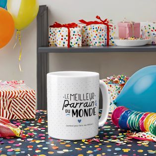 Mug Meilleur Parrain du Monde - Cadeau parrain anniversaire ou fêtes de fin d'année - 33 cl, Céramique - Imprimé en France