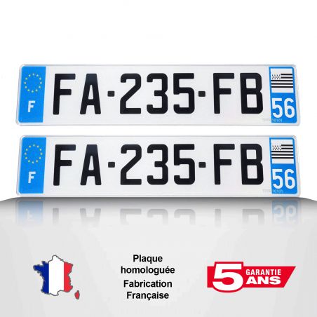 Plaque immatriculation voiture homologuée (Lot de 2) - plastique SIV 520 x 110 mm - Rivet plaque immatriculation inclus