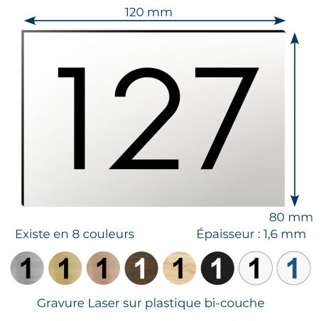 Numéro chambre d'hôtel Rectangle 12 x 8 cm - Gravure laser - 8 couleurs - Plaque en plastique avec adhésif puissant