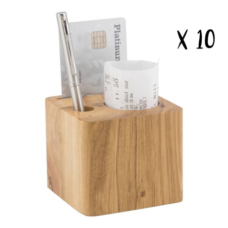 Lot de 10 porte-addition en bois modèle Cube (stylo inclus)