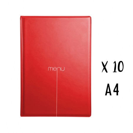 Lot de 10 protège-menus Risto A4 rouge