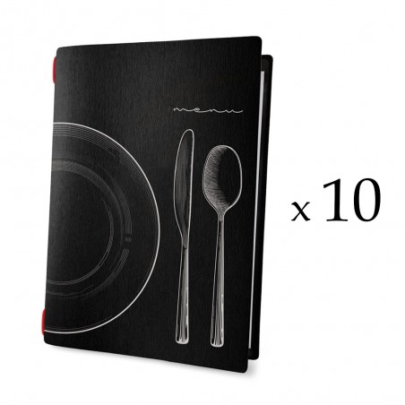 Lot 10 protèges menu noir format A4 design effet craie 1 insert modèle SET - Dag Style