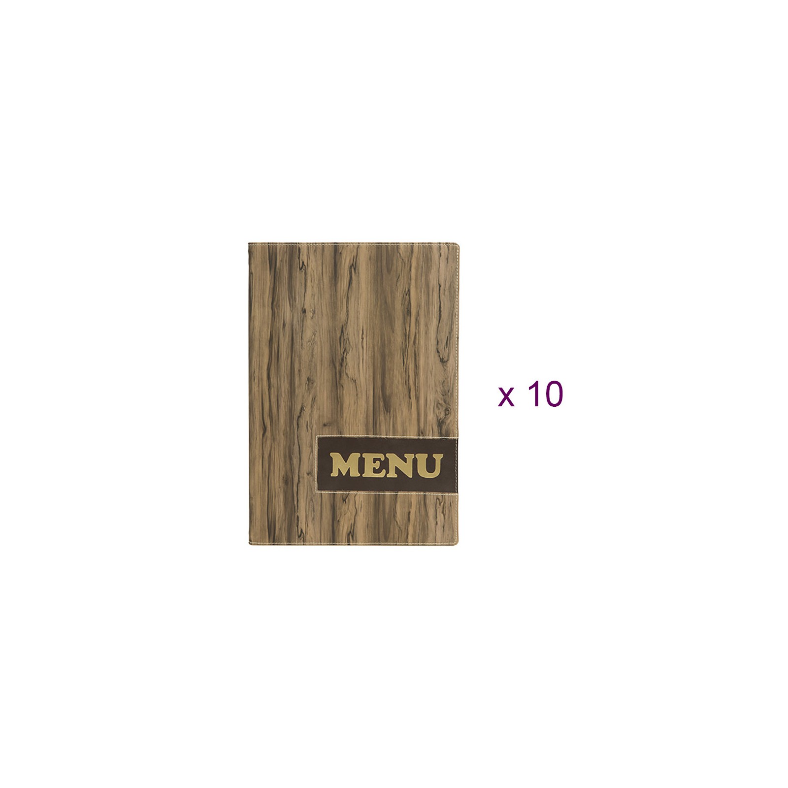 Lot de 10 protège-menus design format A4 effet bois Wood - Hôtel - Restaurant