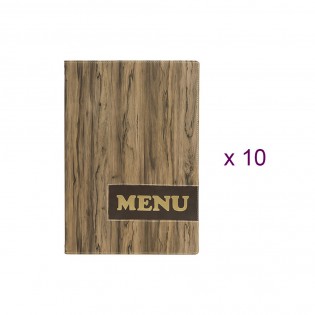 Lot de 10 protège-menus design format A4 effet bois Wood - Hôtel - Restaurant