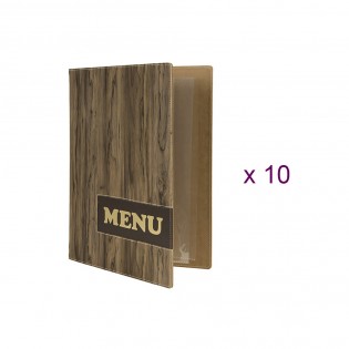 Lot de 10 protège-menus design format A4 effet bois Wood - Hôtel - Restaurant