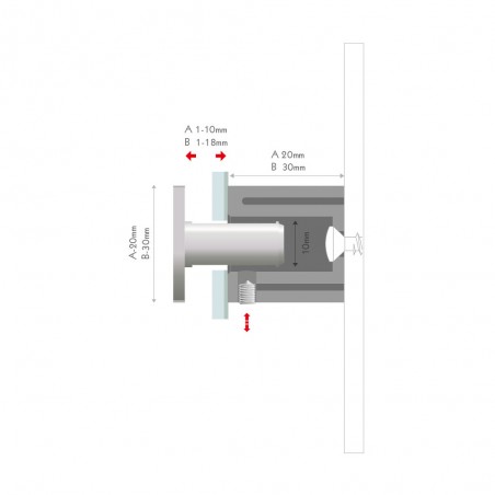 Lot de 4 fixations murales entretoises aspect INOX modèle carré 30x30mm pour fixation signalétique - Fisso Cubix