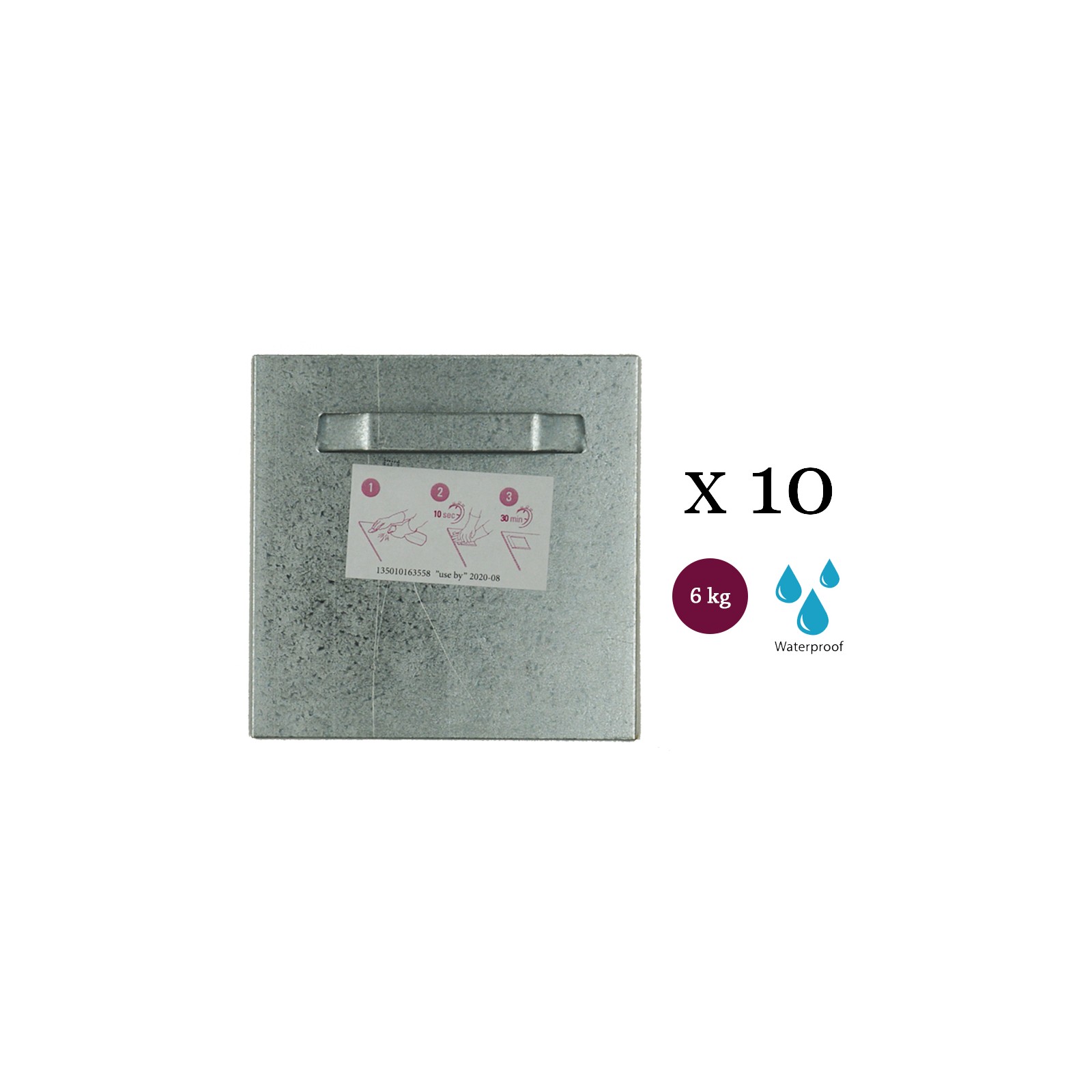 Lot de 10 attaches adhésives 100x100 mm max 6 kg pour intérieur / extérieur - Fixation Dibond et miroir