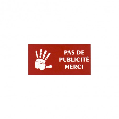 Plaque adhésive STOP PUB logo main pour boite aux lettres couleur rouge lettres blanches 8 x 4 cm - Gravure laser