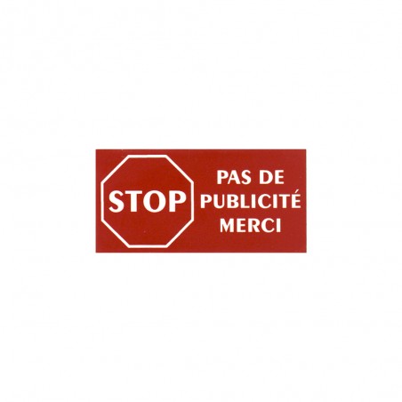 Plaque adhésive STOP PUB pour boite aux lettres couleur rouge lettres blanches 8 x 4 cm - Gravure laser