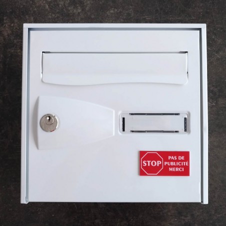 STOP PUB adhesive plate for mailbox red color white letters 8 x 4 cm - Laser engraving