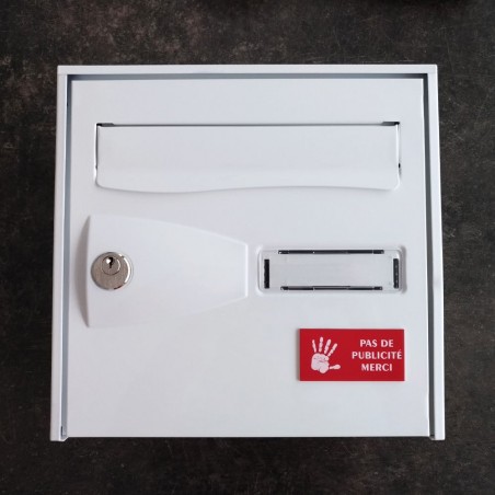 STOP PUB adhesive plate hand logo for mailbox red color white letters 8 x 4 cm - Laser engraving