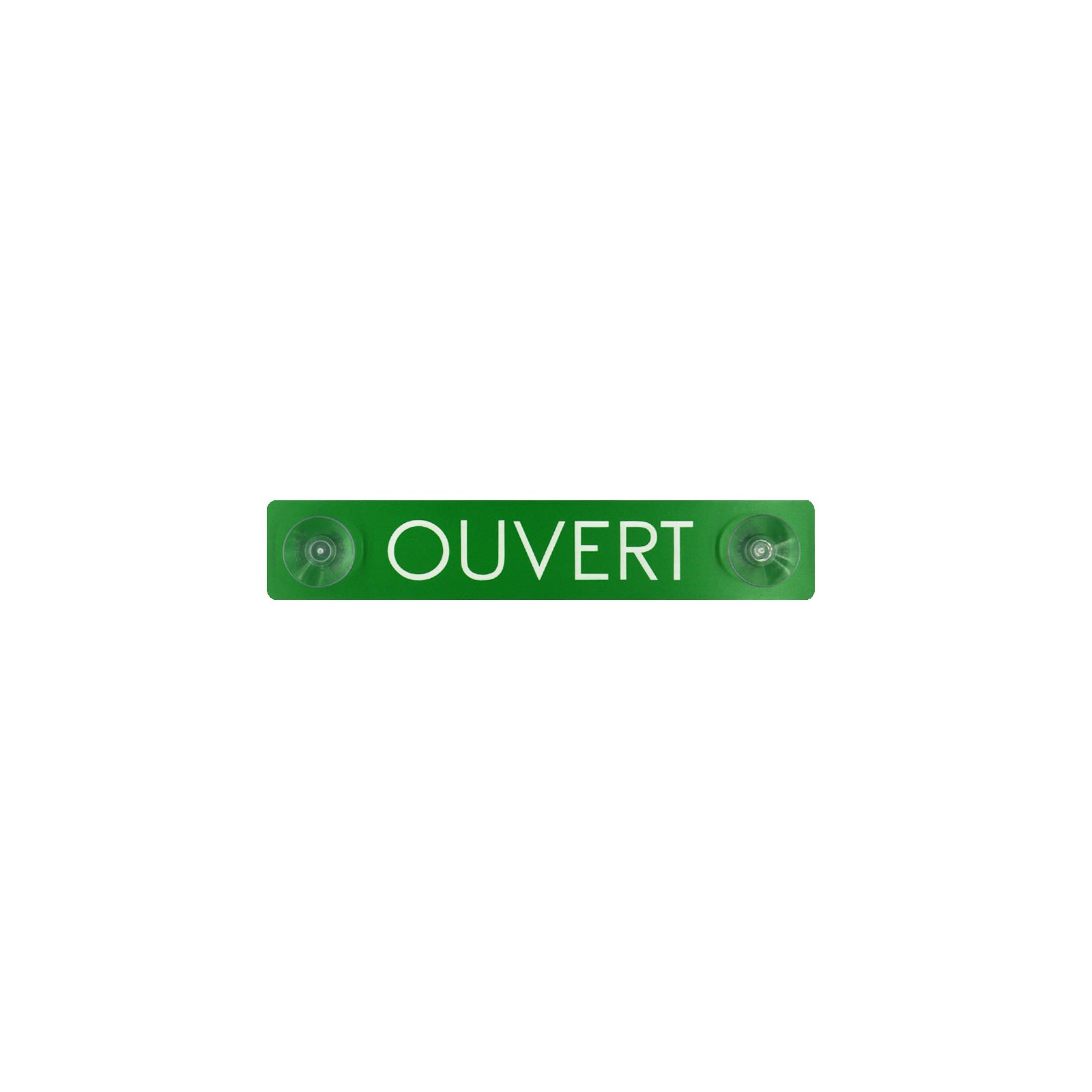 Plaque verte "Ouvert" à ventouses pour fixation vitrine - Panneau PVC signalétique hôtel restaurant boutique