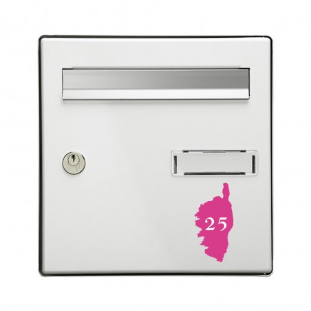 Numéro fantaisie personnalisable pour boite aux lettres couleur rose chiffres blancs - Modèle région Corse