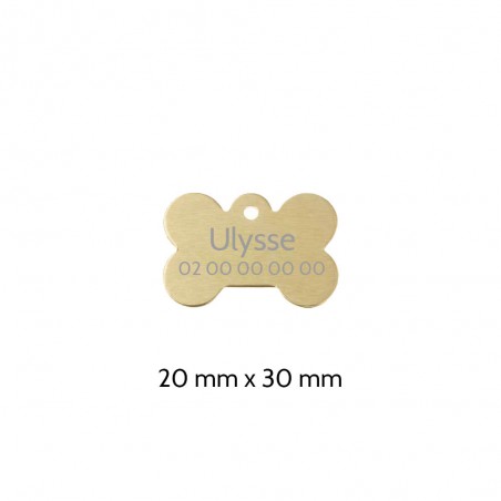 Gold bone-shaped dog tag to personalize on 1 to 2 lines - Small format 20x30 mm